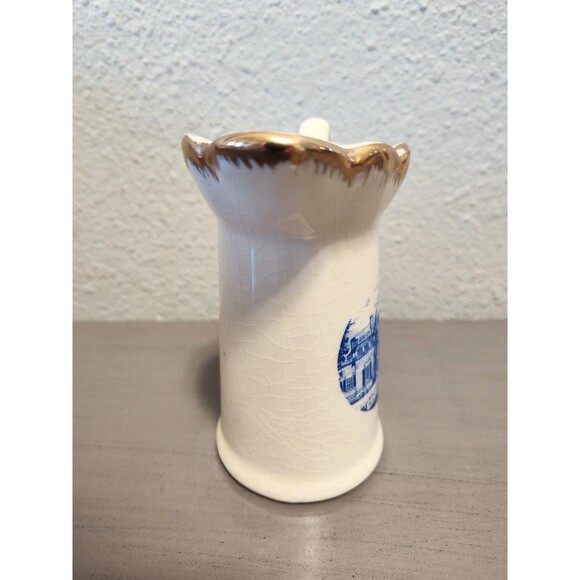 Vintage Monticello 5" Souvenir Pitcher Blue Transferware Gold Trim Crackle Glaze - Picture 7 of 10